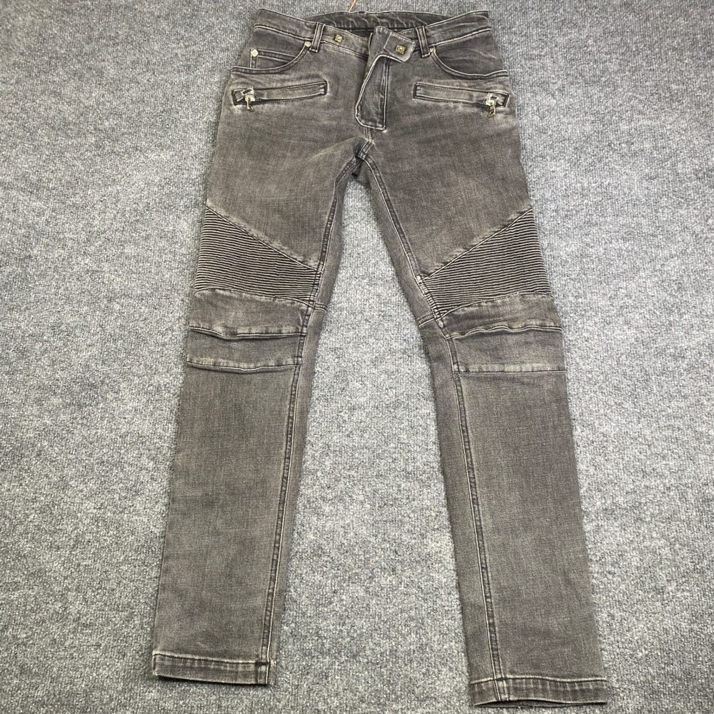 Balmain Paris Grey Biker Moto Slim Fit Jeans W8H9204T442 Mens 27 Italy 29x29